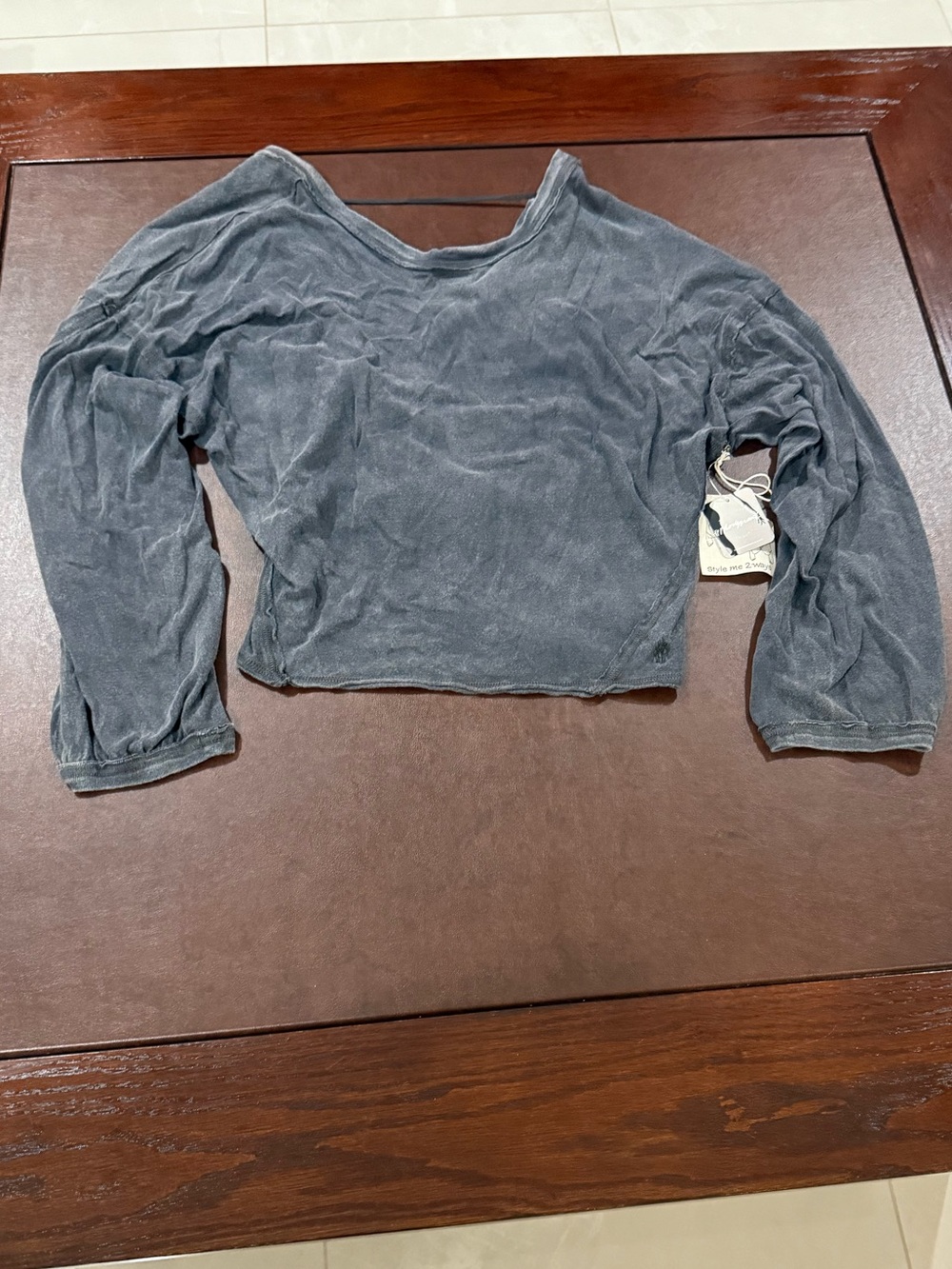NWT free people movement cropped sweater cotton athletic long sleeve tee XS Grey
